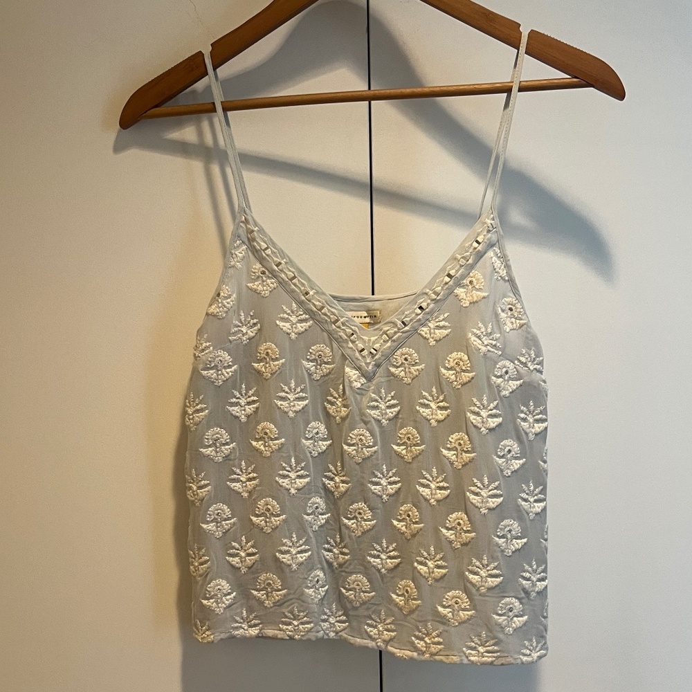 Anthropologie Leifsdottir Light Blue Embroidered Mirror Cropped Cami — Size 2